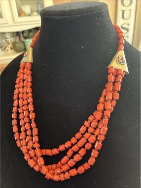 Vintage Navajo Red Coral 4 strand Necklace 22” Approx. Multi strand Artisan